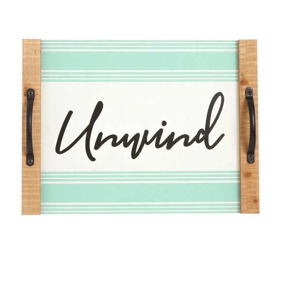 NEW 6pc “Unwind” Wooden Tray & 5 Washcloths - Home Decor - Beach Coastal Themed - Picture 2 of 6